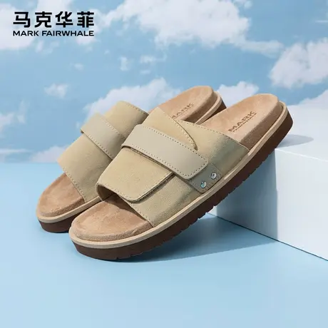 马克华菲正品男士拖鞋户外穿真皮软底耐磨高端沙滩休闲增高勃肯鞋图片
