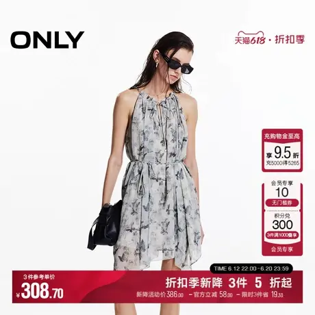 ONLY2025夏季新款波嬉风无袖印花可拆卸腰间系带A字短裙连衣裙女图片