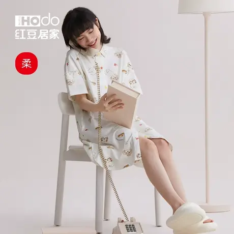 红豆凉感居家服女睡裙夏季短袖甜美棉睡衣可爱学生大码外穿家居服图片