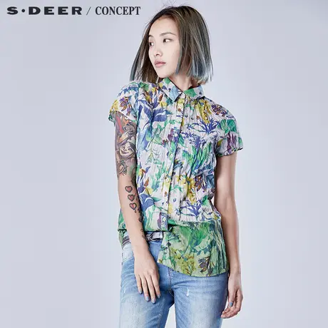 sdeer圣迪奥2018夏装女装鲜明色彩印花衬衫S16280443图片