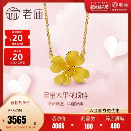 老庙黄金足金999太平花项链时尚新三金婚嫁传承花朵花卉平安健康图片