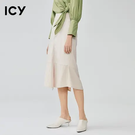 icy通勤简约开衩优雅鱼尾裙拼接设计感半裙简约时尚中长裙女图片