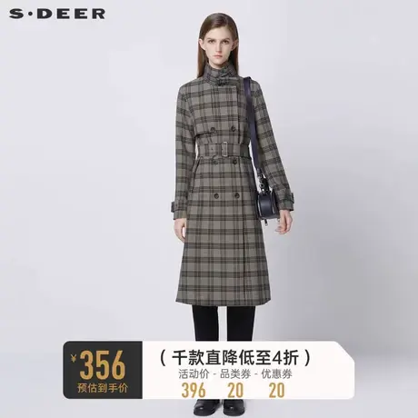 【商场同款】sdeer圣迪奥英伦立领双排扣收腰长款风衣S21381822图片