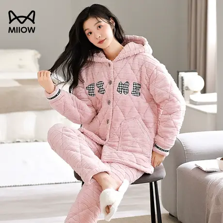 猫人法兰绒睡衣女款秋冬季2023新款加绒三层加厚夹棉珊瑚绒家居服图片
