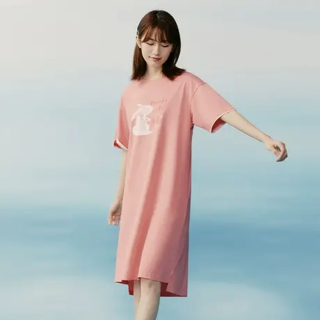 三枪睡裙女夏季冰泉棉轻薄爽滑透气女家居裙圆领短袖家居服70490图片