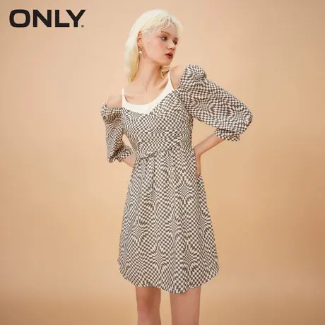 ONLY奥莱格纹肩部可调假两件设计连衣裙图片