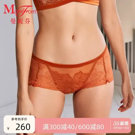 曼妮芬性感蕾丝中低腰低脚裤女舒适内裤纯棉全棉底裆底裤女生短裤图片