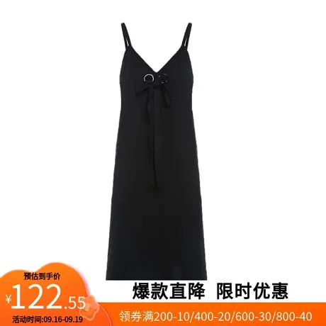 【艾格】连衣裙2022女简约V领系带雪纺吊带长裙官方旗舰店官网图片