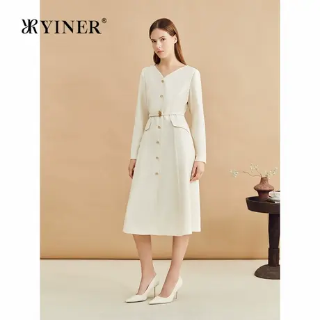 【醋酸系列】YINER音儿专选2024冬季新款法式V领小香风A字连衣裙图片