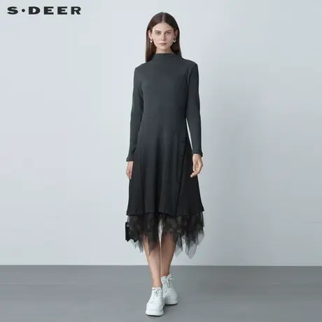 sdeer圣迪奥女春秋装格纹网纱吊带裙子两件套连衣裙S221Z1237图片