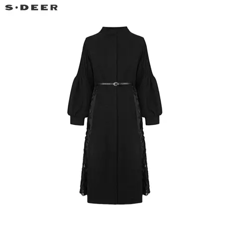 sdeer圣迪奥女装立领收腰肌理压褶长款羽绒服S234Z2451图片