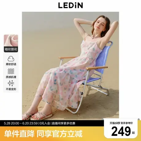乐町油画碎花连衣裙年夏季新款浪漫吊带连衣裙气质显瘦收腰长裙图片