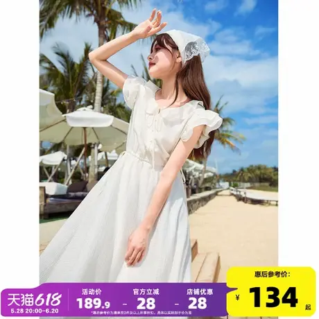 唐狮小飞袖白色连衣裙女2025新款女夏季甜美仙女裙茶歇法式长裙e4图片
