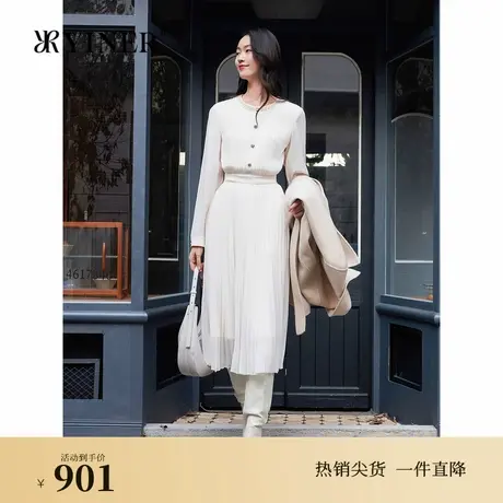YINER音儿专选2024新款春日艺术皱褶收腰百褶连衣裙图片