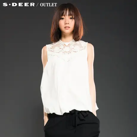【新品】sdeer圣迪奥专柜正品女夏装钩花无袖灯笼摆衬衫4680639图片