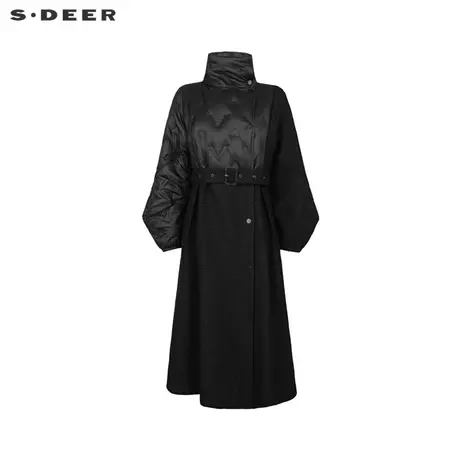 sdeer圣迪奥女装复古立领拼接收腰长款羽绒服S234Z2431图片