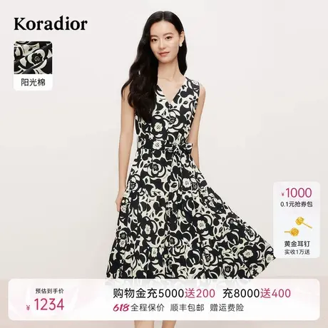 珂莱蒂尔2025年夏季新款阳光棉法式淑女优雅浪漫印花无袖连衣裙女图片