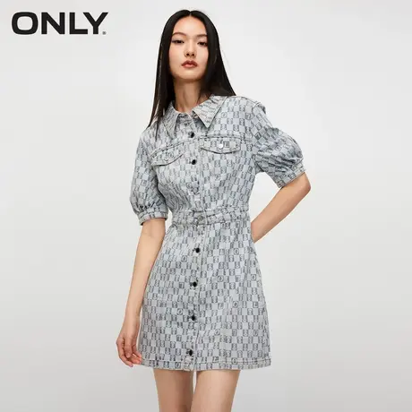ONLY奥莱时尚满印泡泡袖翻领短款牛仔连衣图片
