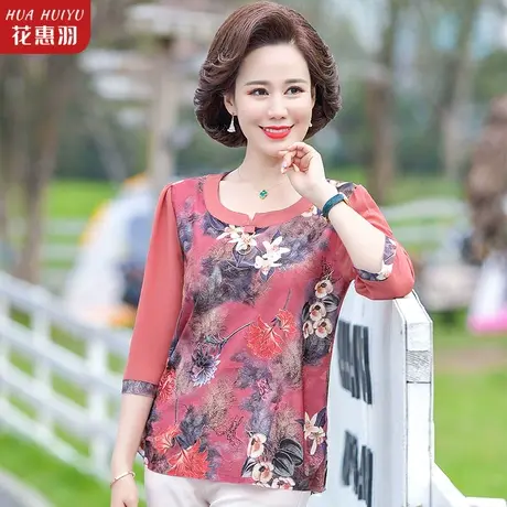 中老年人女夏装小衫2022新款春装碎花七分袖上衣妈妈夏季衣服洋气商品大图