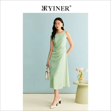 【醋酸系列】YINER音儿女装秋季垂感收褶吊带连衣裙图片