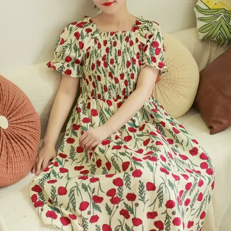 胖妹妹夏季新品2023全棉花朵法式连衣裙 加大码微优雅小女人长裙图片