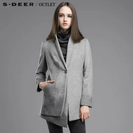 s.deer【新品】圣迪奥专柜正品女素描绘意图案毛呢大衣图片