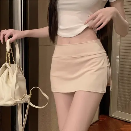 设计感小众侧开叉高腰半身裙女美式时尚休闲A字防走光短款裙裤ins图片