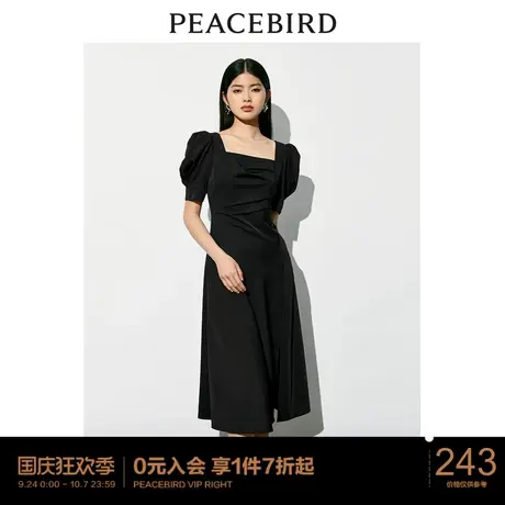 太平鸟 2023年夏季新款法式开衩连衣裙赫本风收腰小黑裙女士图片