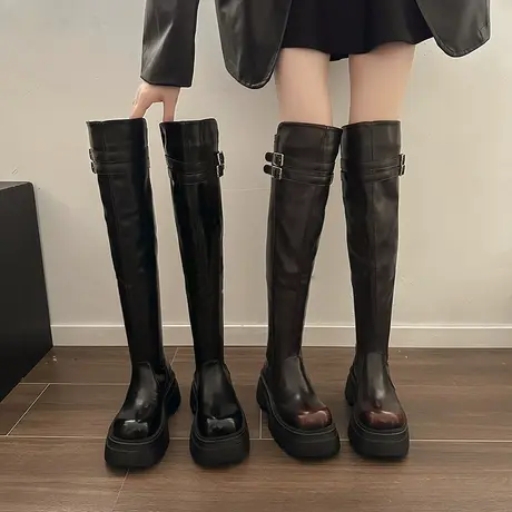 爆款显瘦粗跟过膝长靴女2023新款秋冬季小个子增高厚底高跟骑士靴图片
