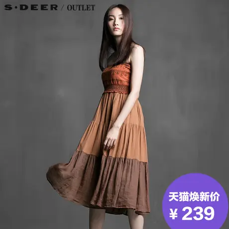 s.deer圣迪奥专柜正品女装民族风情抹胸长裙拼接连衣裙S14281224图片