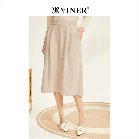 YINER音儿女装冬季气质时尚高腰A字羊毛混羊绒半身裙图片