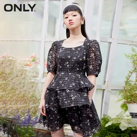 ONLY奥莱夏季轻薄方领碎花格子蛋糕裙连衣裙女图片