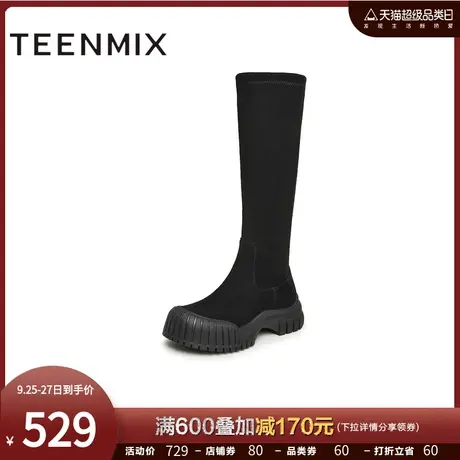 天美意休闲时装靴弹力靴长靴女厚底高筒骑士靴子2023冬新NTX25DG3商品大图