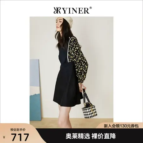 YINER音儿女装2022春季新款拼接碎花圆领针织连衣裙图片