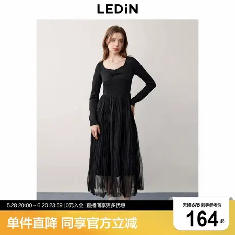 乐町芭蕾风吊带连衣裙年秋季新款针织拼接网纱裙仙女感小黑裙图片