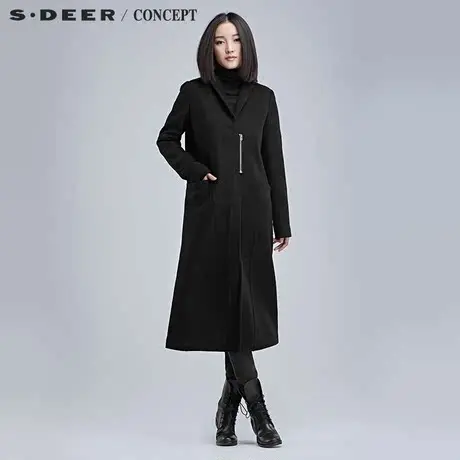 sdeer圣迪奥女装2017冬设计感分割装饰翻领大衣S16481892图片