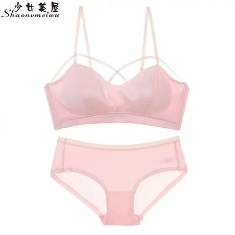 【青仓】无钢圈聚拢薄款文胸女法式性感绑带内衣套装纯欲胸罩内裤图片