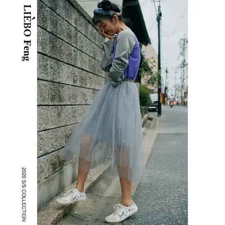 M裂帛LIEBOFeng浪漫仙气2023年春夏新网纱波点优雅蕾丝半身长裙女图片