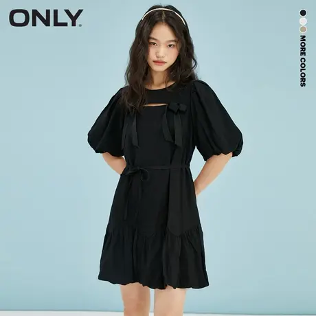 ONLY奥莱夏季镂空短款灯笼袖蝴蝶结花苞裙连衣裙图片