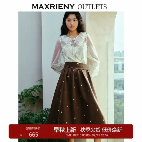 【奥莱】MAXRIENY宫廷复古刺绣半裙羊毛裙图片