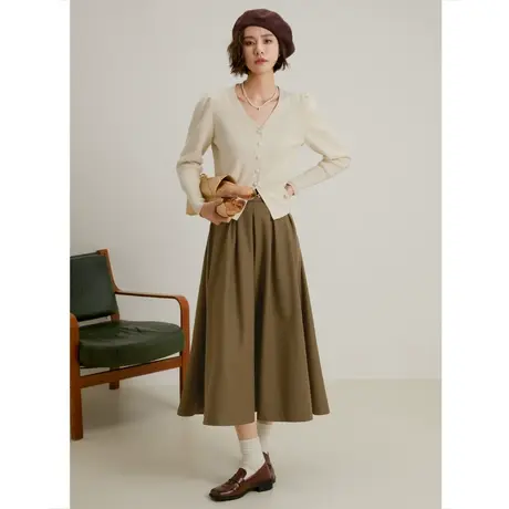 美拉德穿搭弥古秋冬咖色a字百褶半身裙2023新款女法式赫本风半裙图片