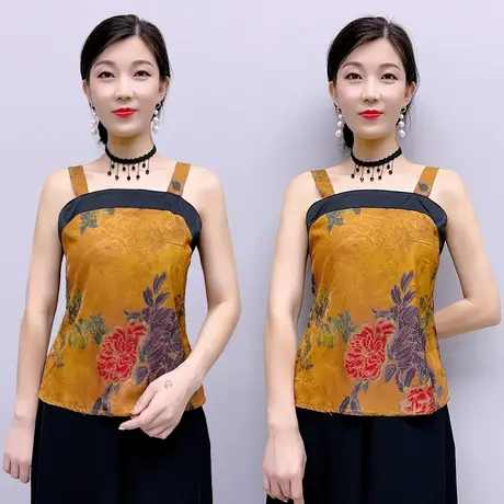 气质背心女2022新款香云纱吊带夏大码无袖中国风内搭上衣薄款T恤商品大图