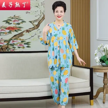 睡衣女春夏装七分袖中年妈妈女款秋季女士春秋大码家居服套装商品大图