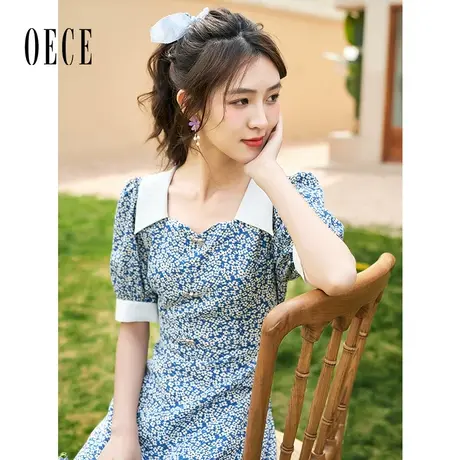 Oece气质碎花裙2023春夏新款女复古裙设计感小众连衣裙图片