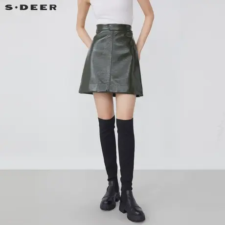 sdeer圣迪奥秋冬装复古时尚高腰A字短裙PU皮裙女S21461301图片
