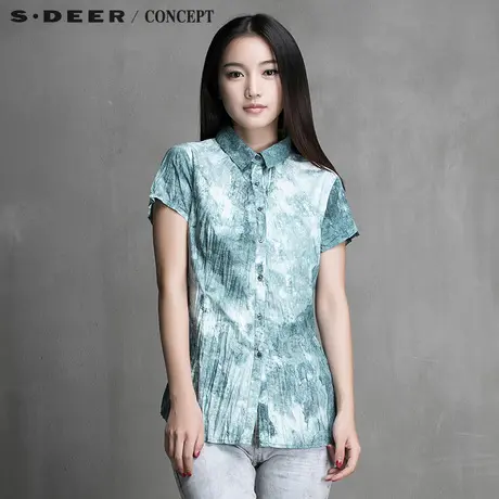 sdeer圣迪奥抽象艺文印花圆摆衬衫S15260408图片