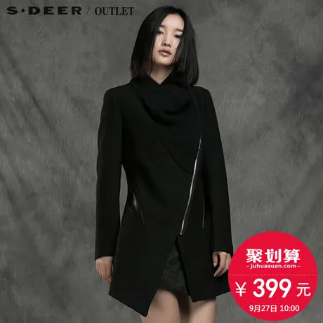 s.deer圣迪奥冬装黑色毛呢大衣修身显瘦毛呢外套S14481721图片