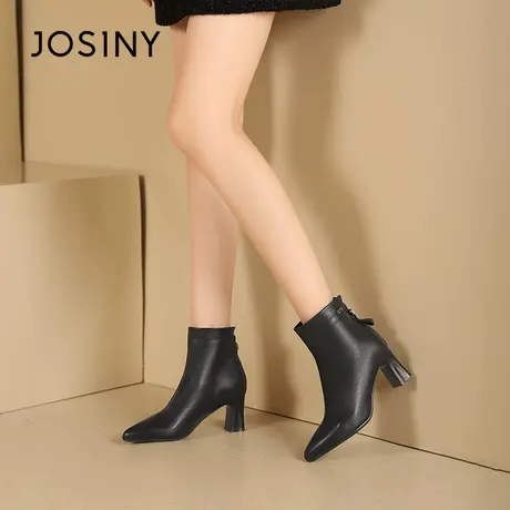 卓诗尼气质尖头女鞋2023秋冬季新款加绒休闲时尚百搭通勤英伦风靴图片
