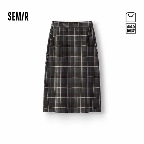 商场同款|森马半身裙女冬季格子仿呢易打理开叉2025新款时尚长裙图片