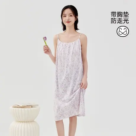 顶瓜瓜睡裙女款2025新款夏款顶呱呱女士纯棉带胸垫吊带碎花睡裙图片